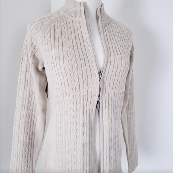 Vintage Jessica Sport Cream Double Zip Cable Cardigan - Picture 3 of 9